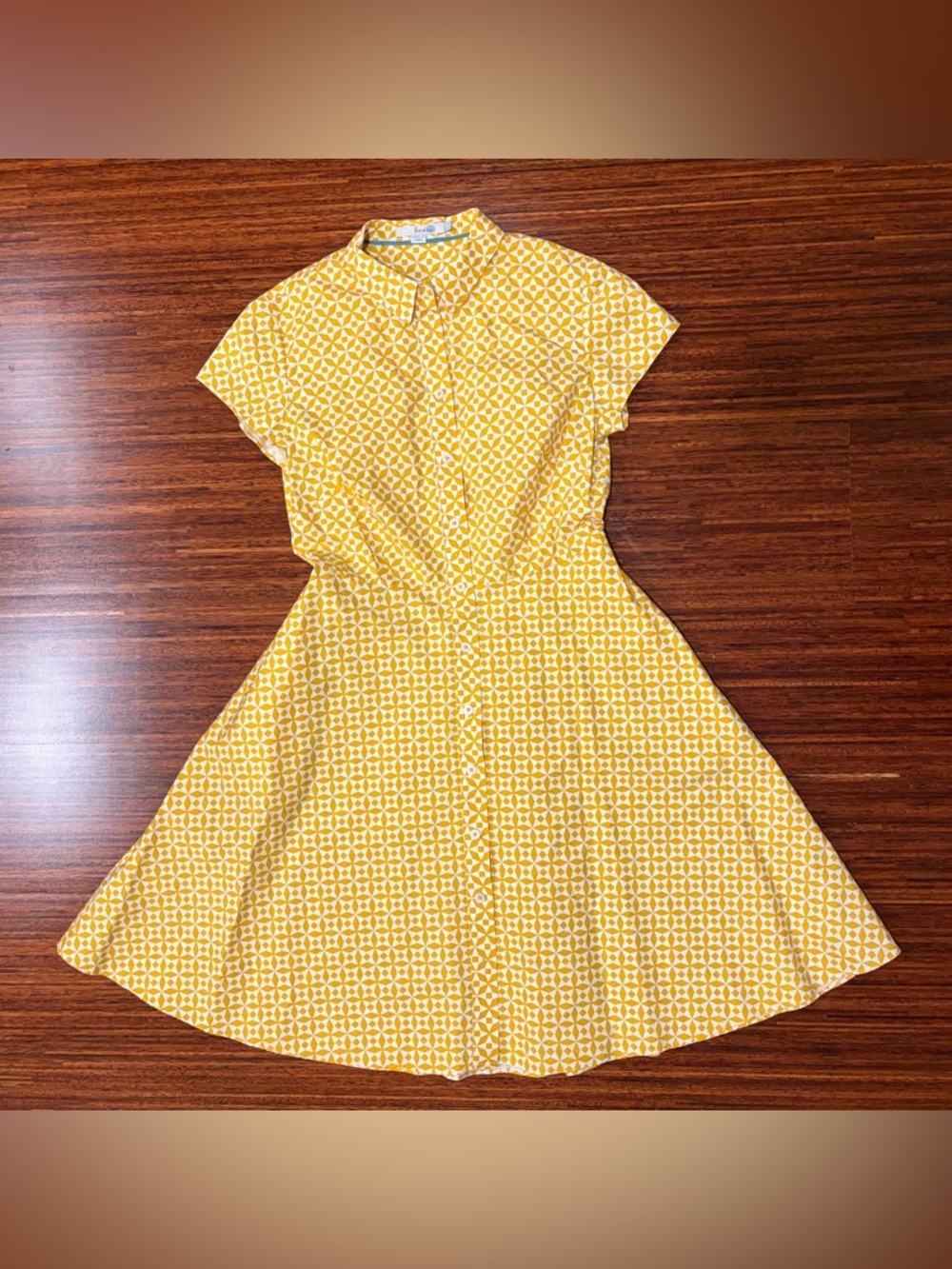 Boden Shirt Dress Sophia Yellow Cotton Button Front Flare Skirt US 8R UK 12R